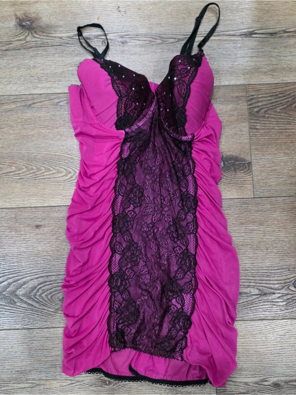Black Lace-Front Magenta Slip Dress - Women's Intimates